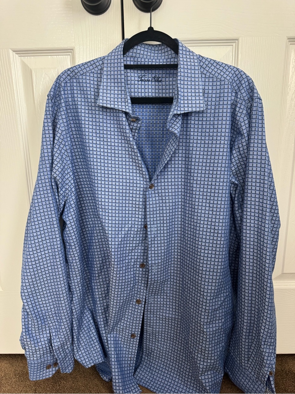 Tasso Elba Light Blue Geometric-Print Dress Shirt